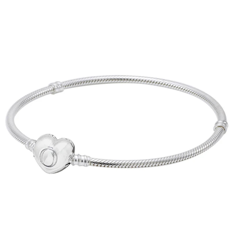 925 Sterling Silver Snake Chain Bracelet with Crystal Clasp