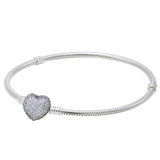 925 Sterling Silver Snake Chain Bracelet with Crystal Clasp