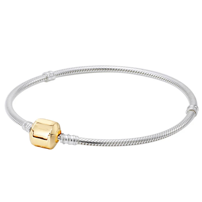 925 Silver Barrel & Ball Clasp Snake Chain Bracelet