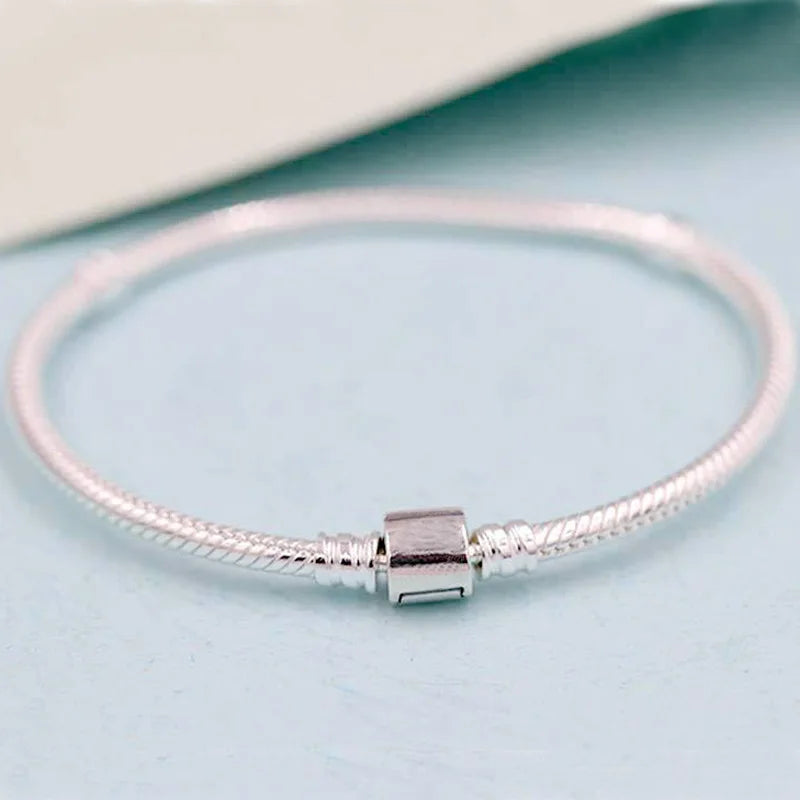 Barrel Clasp Snake Chain Bangle 925 Sterling Silver Bracelet
