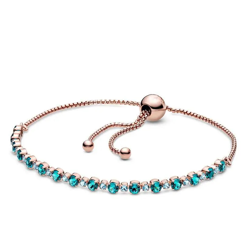 925 Sterling Silver Sparkle Slider Bracelet Bangle for Women