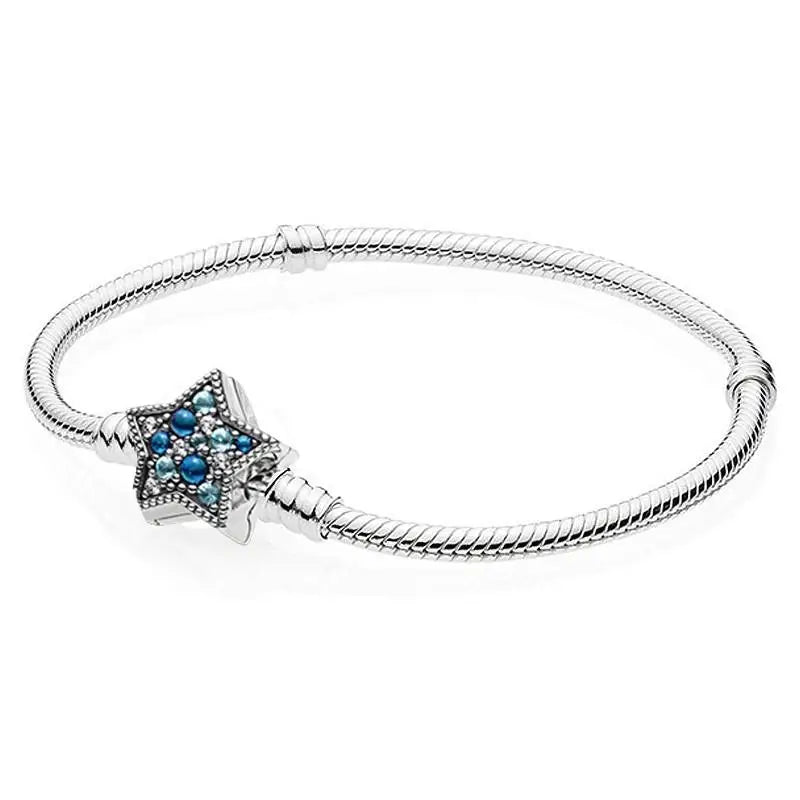 Star Clasp Crystal Bracelet Bangle 925 Sterling Silver Charm Jewelry