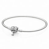 925 Silver Butterfly Clasp Snake Chain Bracelet Bangle