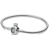 Crown Crystal Clasp Bangle 925 Sterling Silver Bead Charm Jewelry