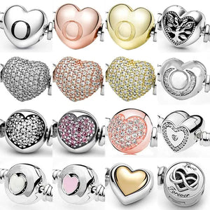 Family Tree Heart Clasp 925 Sterling Silver Charm for Bracelet Bangle