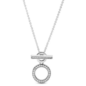 Double Hoop T-bar Crystal Necklace 925 Silver Jewelry