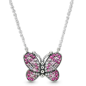 Dazzling Pink Butterfly Crystal Necklace 925 Sterling Silver