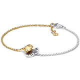 Double Gingko Leaves Two-tone Chain Bracelet Bangle Women 925 Sterling Silver