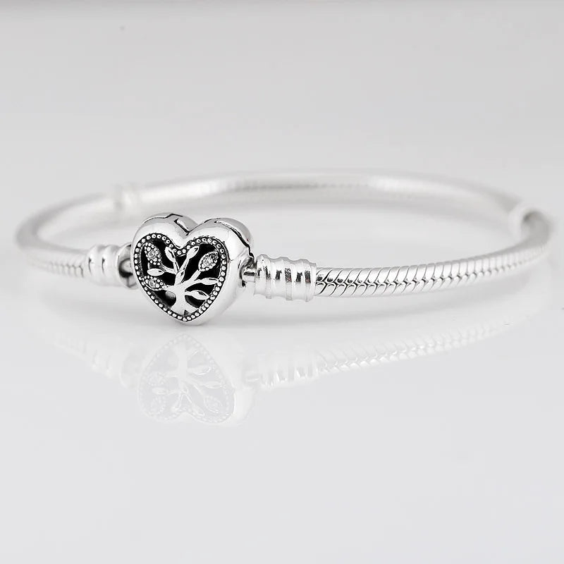 925 Silver Family Tree Heart Clasp Bracelet