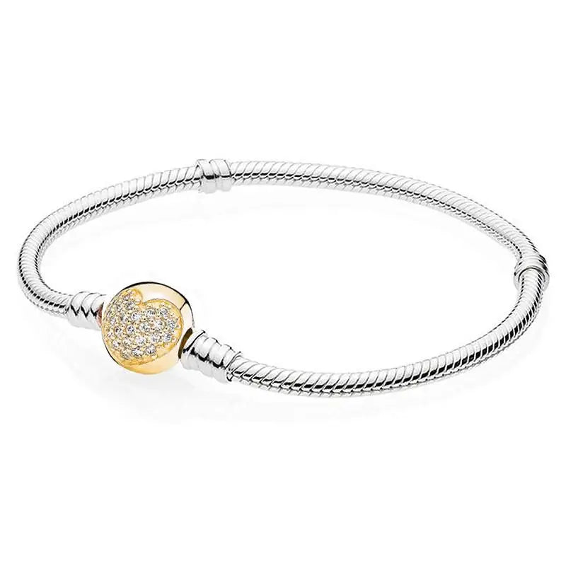 Crystal Love Heart Clasp Bracelet Bangle 925 Sterling Silver Charm Jewelry