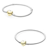 Love Heart Clasp Snake Chain Bracelet Bangle 925 Sterling Silver Bead Charm