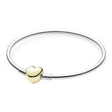 925 Silver Heart Clasp Chain Bracelet Bangle for Women