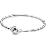 Heart Infinity Clasp Snake Chain Bracelet 925 Sterling Silver Bead Charm Bangle