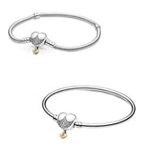 925 Silver Heart Snake Chain Bracelet Bangle for Women
