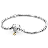 925 Silver Heart Snake Chain Bracelet Bangle for Women