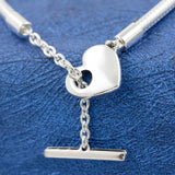 Heart T-bar Clasp Snake Chain Bracelet Bangle 925 Sterling Silver Jewelry