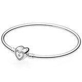 Heart Crystal Snake Chain Bracelet 925 Sterling Silver Charm Jewelry