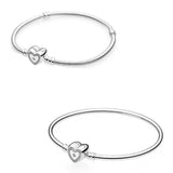 925 Silver Heart Crystal Snake Chain Bracelet Bangle for Women