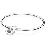 Moments Logo Padlock Bracelet Bangle 925 Silver Charm Jewelry