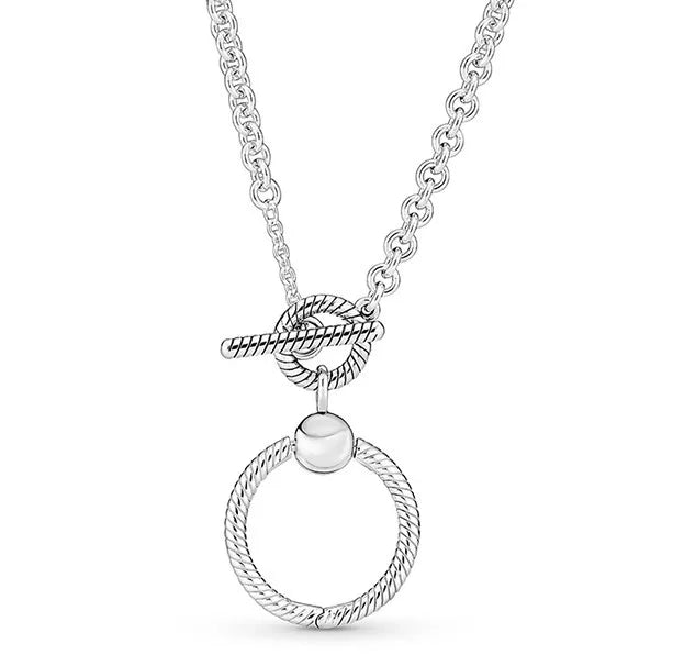 Moments O Pendant T-bar Necklace 925 Sterling Silver Bead Charm Jewelry