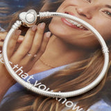 925 Silver Pave Heart Clasp Snake Chain Bracelet Bangle