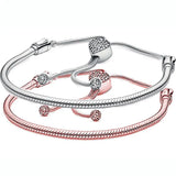 Heart Clasp Snake Chain Slider Bracelet Bangle for 925 Sterling Silver Bracelet