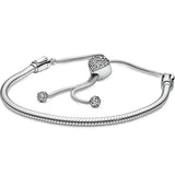 Heart Clasp Snake Chain Slider Bracelet Bangle for 925 Sterling Silver Bracelet