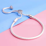 Heart Clasp Snake Chain Slider Bracelet Bangle for 925 Sterling Silver Bracelet