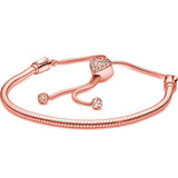925 Silver Heart Clasp Snake Chain Slider Bracelet Bangle