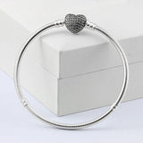 Pave Heart Clasp With Crystal Bracelet Bangle 925 Sterling Silver Bead Charm