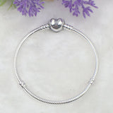 Pave Heart Clasp With Crystal Bracelet Bangle 925 Sterling Silver Bead Charm
