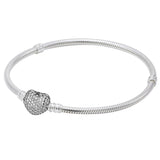 Pave Heart Clasp With Crystal Bracelet Bangle 925 Sterling Silver Bead Charm