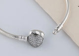 Pave Heart Clasp With Crystal Bracelet Bangle 925 Sterling Silver Bead Charm