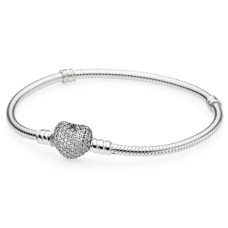 925 Silver Heart Clasp Bracelet with Crystal for Women