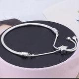 Pave Star & Snake Chain Sliding Bracelet Bangle 925 Sterling Silver Bead Charm