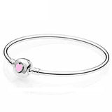 Pink Love Heart Clasp Bracelet Bangle 925 Sterling Silver Bead Charm Jewelry