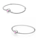 Pink Love Heart Clasp Bracelet Bangle 925 Sterling Silver Bead Charm Jewelry