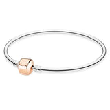 Moments 925 Silver Snake Chain Bracelet Bangle with Rose Barrel Clasp