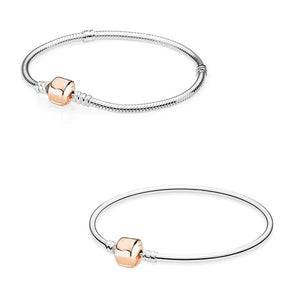 Moments Rose Barrel Clasp Snake Chain Bracelet Bangle 925 Sterling Silver