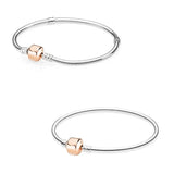 Moments Rose Barrel Clasp Basic Snake Chain Bracelet Women 925 Sterling Silver