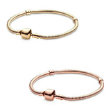 925 Silver Rose Barrel Clasp Snake Chain Bracelet for Women