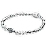 Rose Bead & Pave Crystal Bangle Bracelet 925 Silver Charm Jewelry