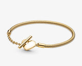 Rose Heart T-bar Snake Chain Bracelet 925 Sterling Silver Bead Charm Jewelry