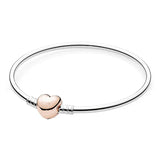925 Silver Rose Love Heart Snake Chain Bracelet Bangle