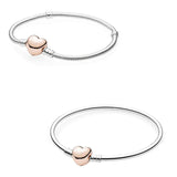 925 Silver Rose Love Heart Snake Chain Bracelet Bangle
