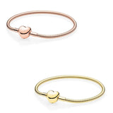 Rose Love Heart Clasp Snake Chain Bracelet 925 Sterling Silver