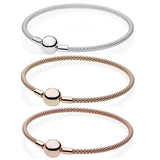 Rose Mesh Snake Chain Bracelet Bangle 925 Sterling Silver Bead Charm