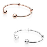 Sterling Silver Open Bracelet Bangle with Rose Caps