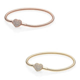 925 Silver Rose Heart Crystal Bracelet Bangle
