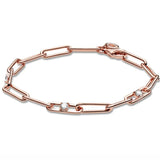 925 Silver Rose Link Chain Bracelet with Stones, Women's Bangle
